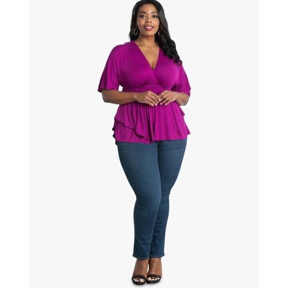 Kiyonna Top Promenade Style Magenta Purple Flutter Sleeves 1X Empire Waistline - Picture 4 of 11